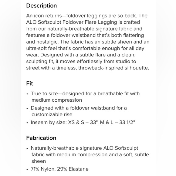 New with tags ALO yoga Softsculpt Foldover Flare Legging
- Espresso - Picture 6 of 9